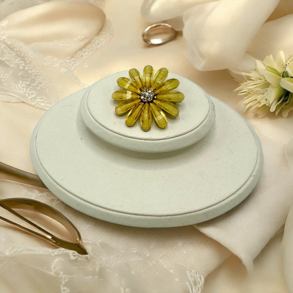 Tara Maj Yellow Flower Brooch With Rhinestone Center